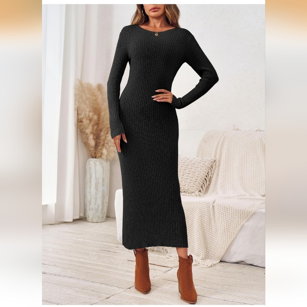 NWT Elegant Black Knit Maxi Dress, Size L